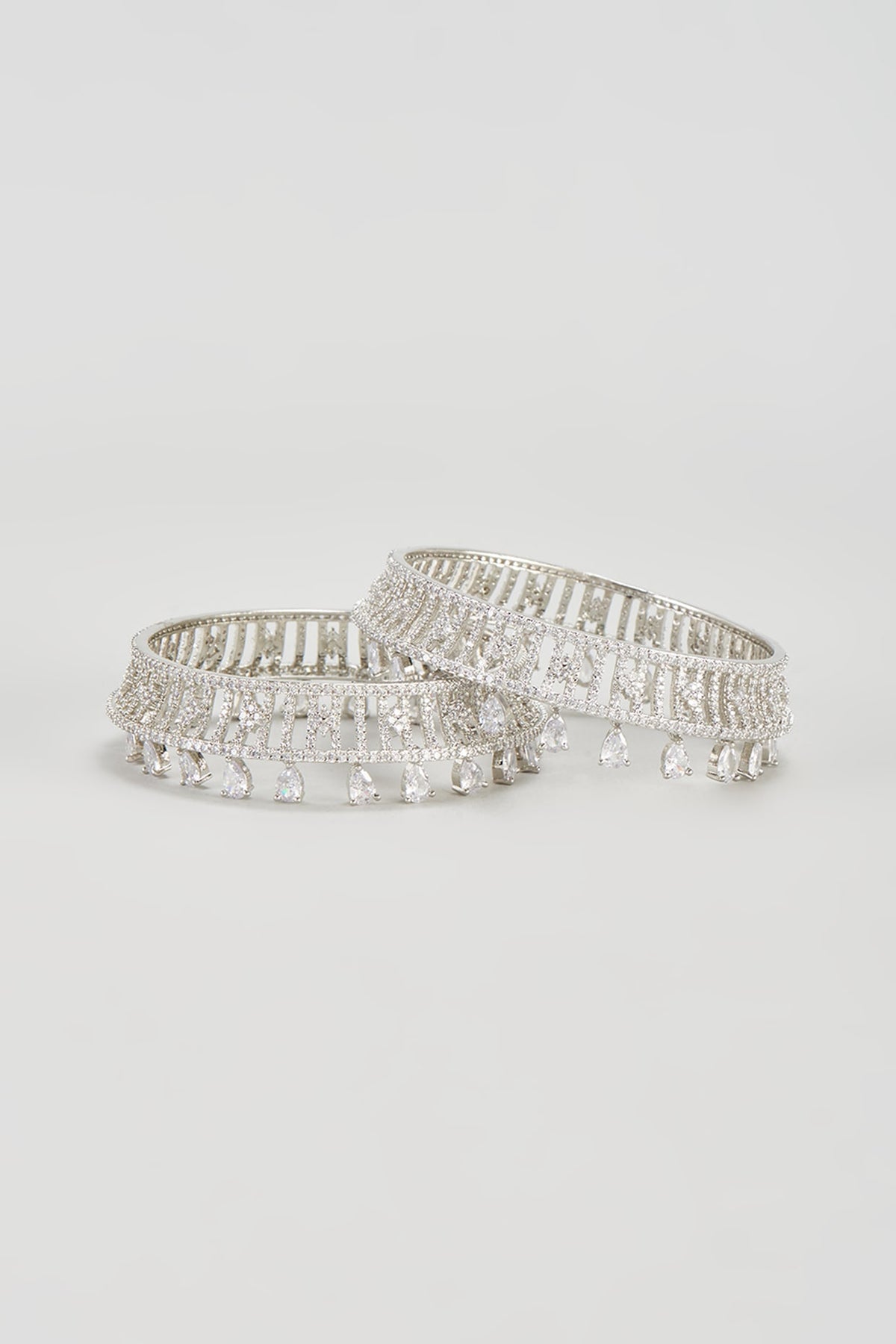 White Finish Zircon Bangles (Set of 2)