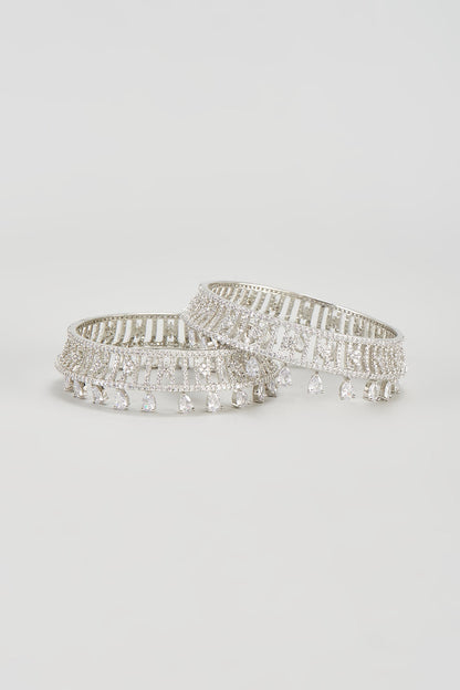 White Finish Zircon Bangles (Set of 2)