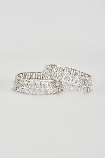 White Finish Zircon Bangles (Set of 2)