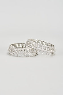 White Finish Zircon Bangles (Set of 2)