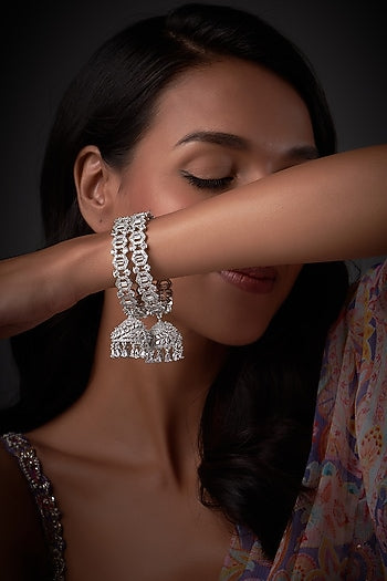 White Finish Zircon Bangles (Set of 2)