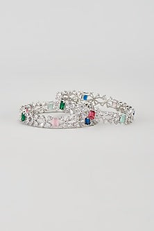 White Finish Zirco & Multi-Colored Stone Bangles (Set of 2)