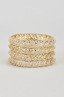 Gold Finish Zircon Bangles (Set of 4)