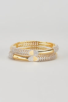 Gold Finish Zircon Bangles (Set of 2)