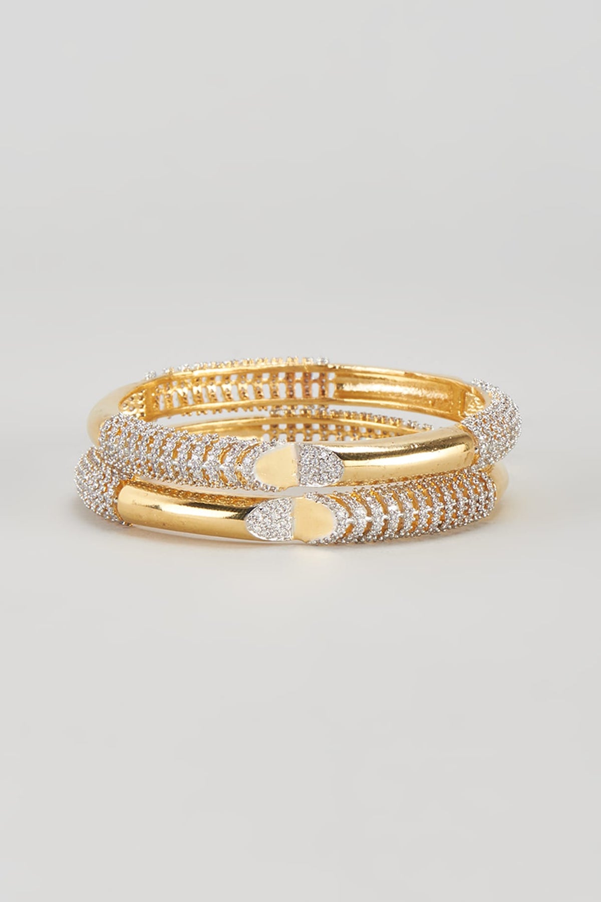 Gold Finish Zircon Bangles (Set of 2)
