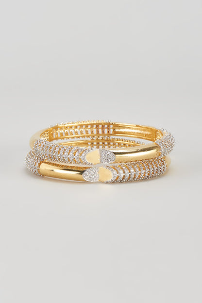 Gold Finish Zircon Bangles (Set of 2)