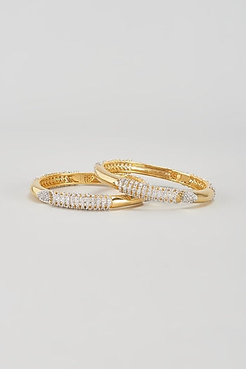 Gold Finish Zircon Bangles (Set of 2)