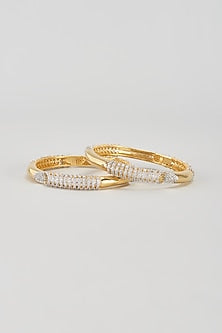 Gold Finish Zircon Bangles (Set of 2)