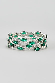 White Finish Zircon & Green Stone Bangles (Set of 2)