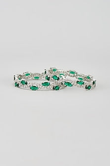 White Finish Zircon & Green Stone Bangles (Set of 2)