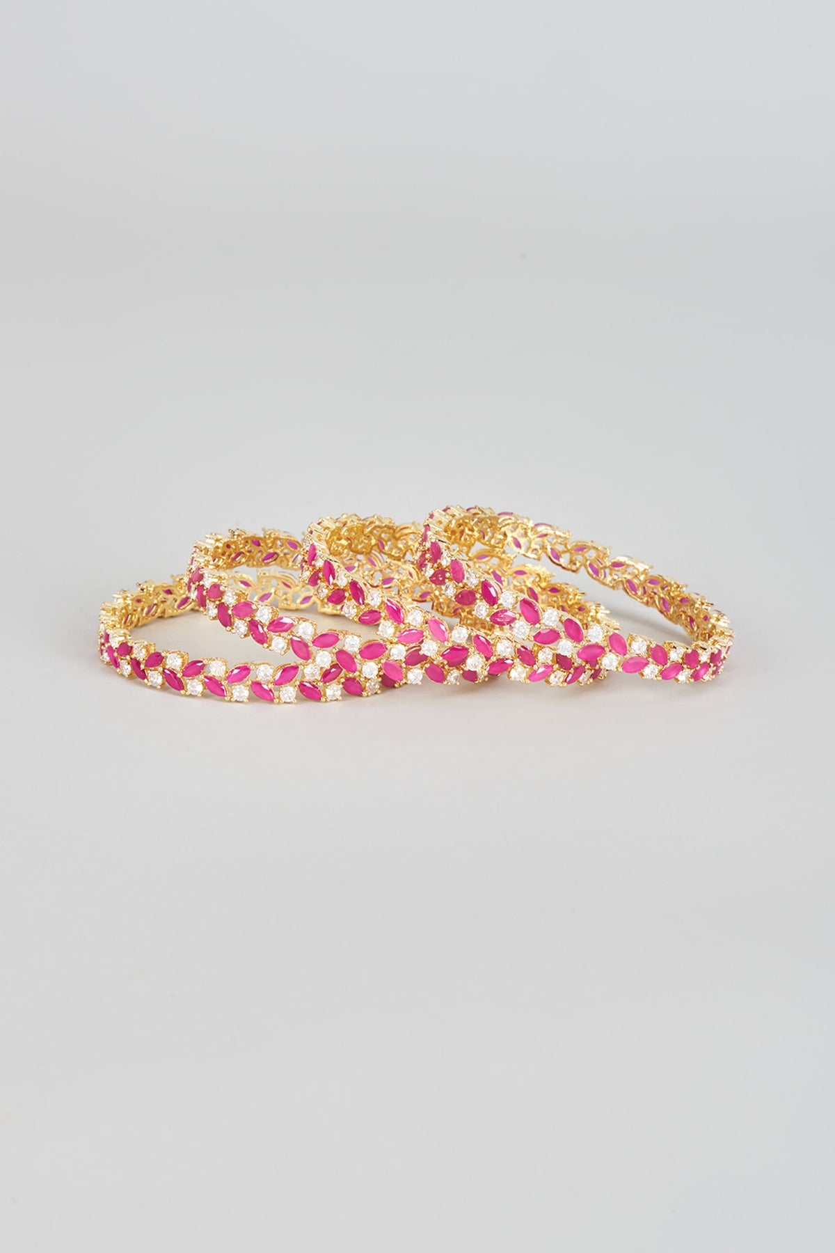 Gold Finish Zircon & Red Stone Bangles (Set of 4)