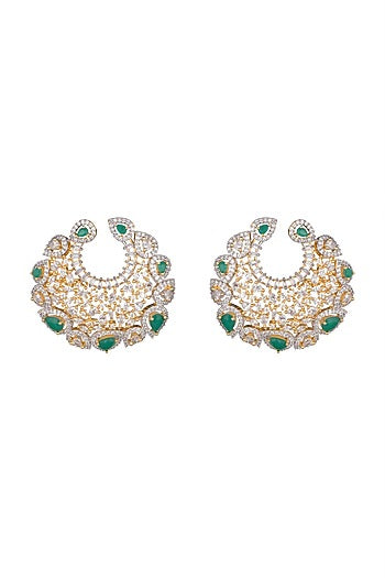 Gold Finish Faux Diamond & Stone Earrings