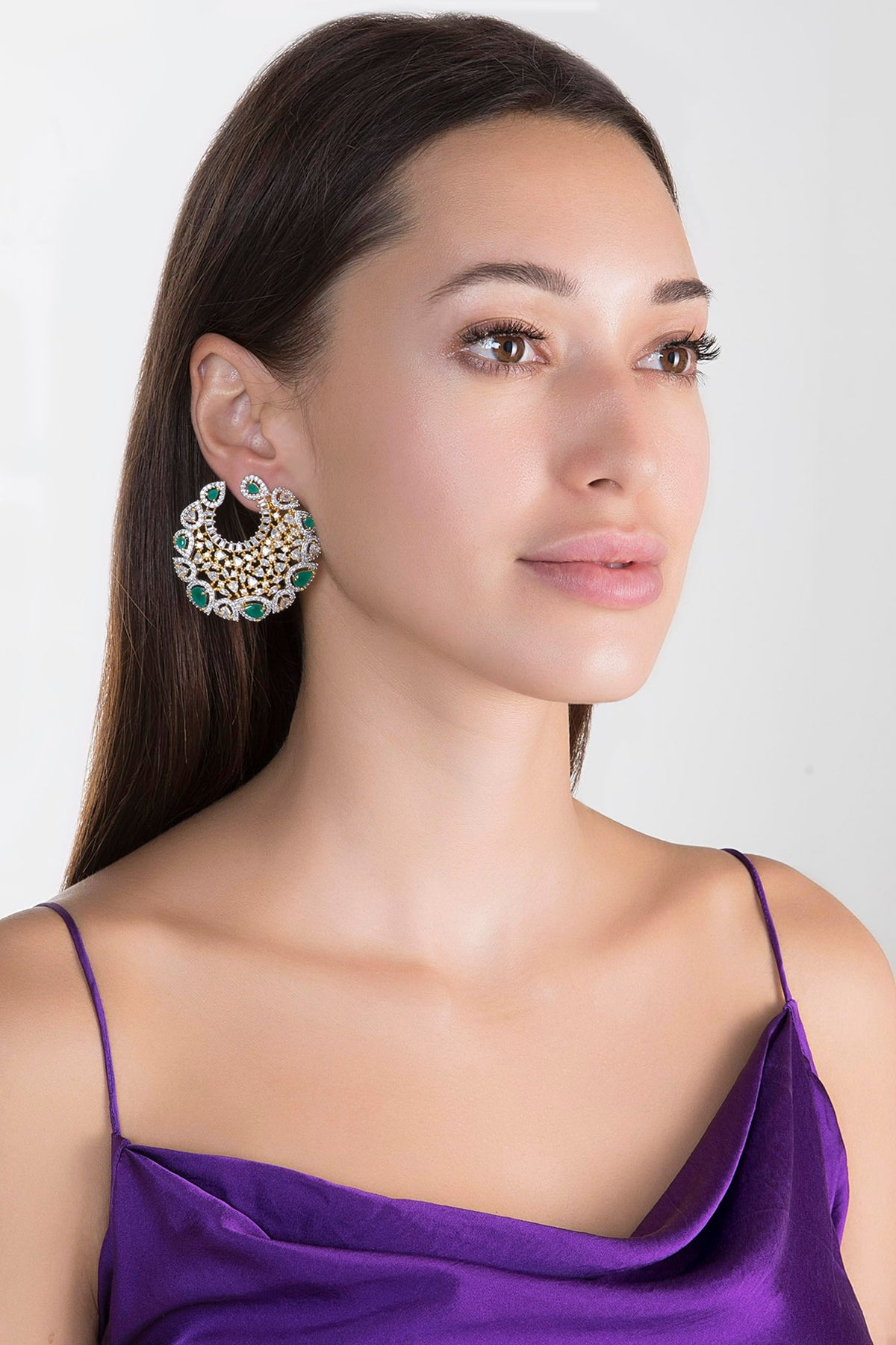 Gold Finish Faux Diamond & Stone Earrings