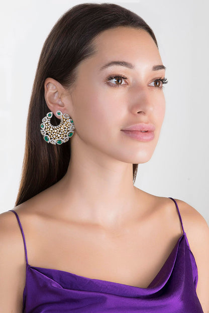 Gold Finish Faux Diamond & Stone Earrings