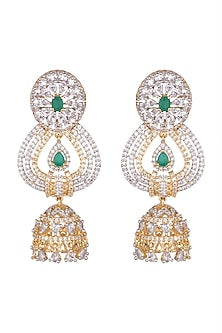 Gold Finish Faux Diamond & Stone Jhumka Earrings