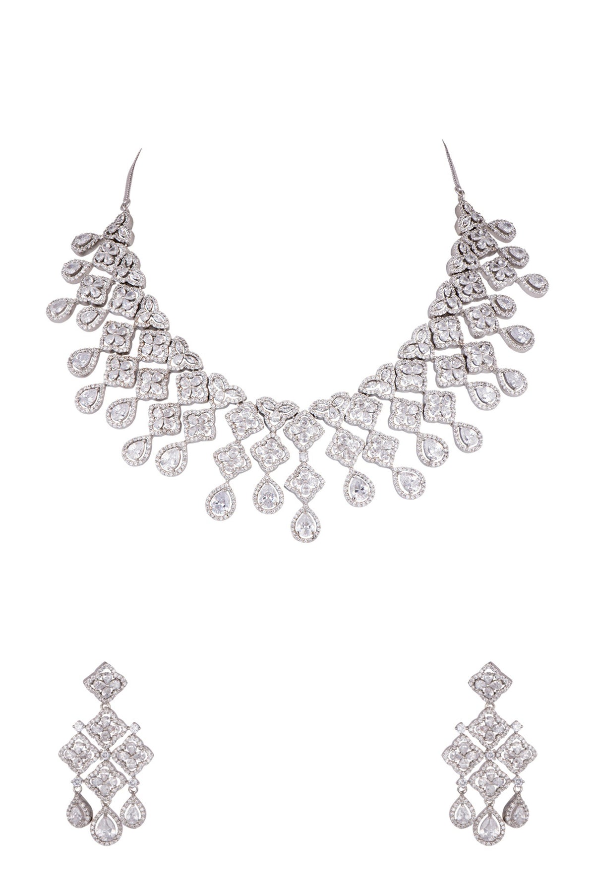 White Finish Faux Diamond Necklace Set