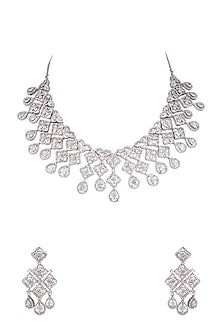 White Finish Faux Diamond Necklace Set
