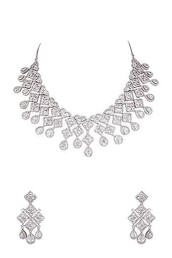White Finish Faux Diamond Necklace Set