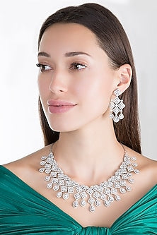 White Finish Faux Diamond Necklace Set