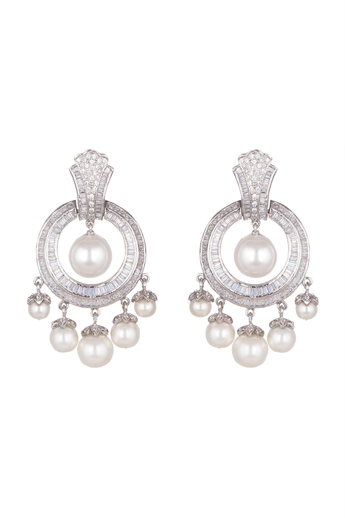 White Finish Faux Diamond Earrings