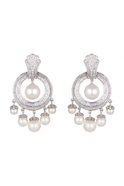 White Finish Faux Diamond Earrings