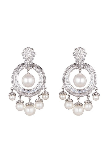 White Finish Faux Diamond Earrings