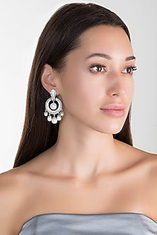 White Finish Faux Diamond Earrings