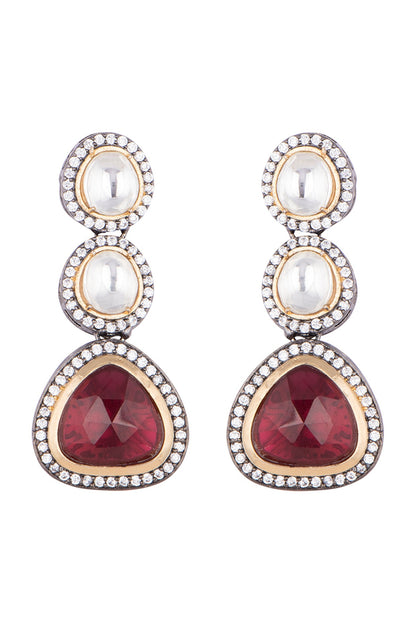 Black Rhodium Finish Faux Diamond & Stone Earrings