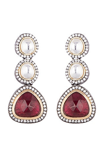 Black Rhodium Finish Faux Diamond & Stone Earrings