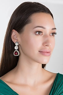 Black Rhodium Finish Faux Diamond & Stone Earrings