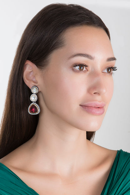 Black Rhodium Finish Faux Diamond & Stone Earrings