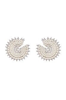 White Finish Pearl & Faux Diamond Earrings