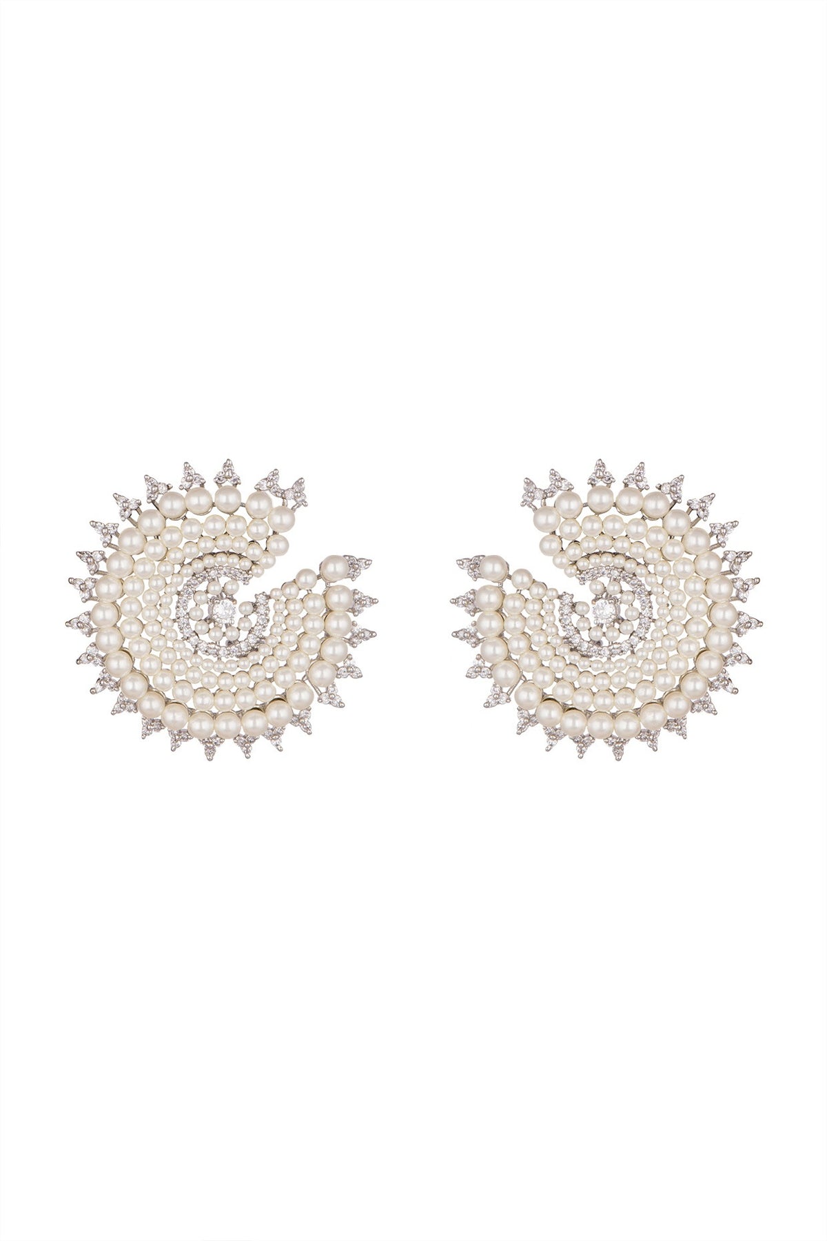 White Finish Pearl & Faux Diamond Earrings