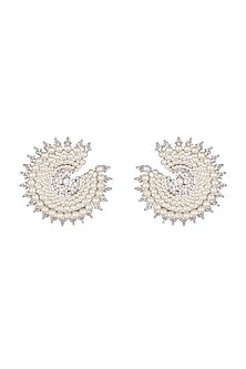 White Finish Pearl & Faux Diamond Earrings