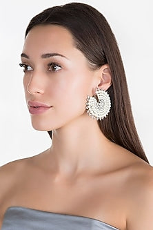 White Finish Pearl & Faux Diamond Earrings