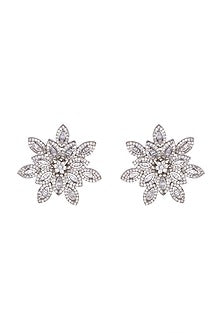 White Finish Faux Diamond Floral Earrings