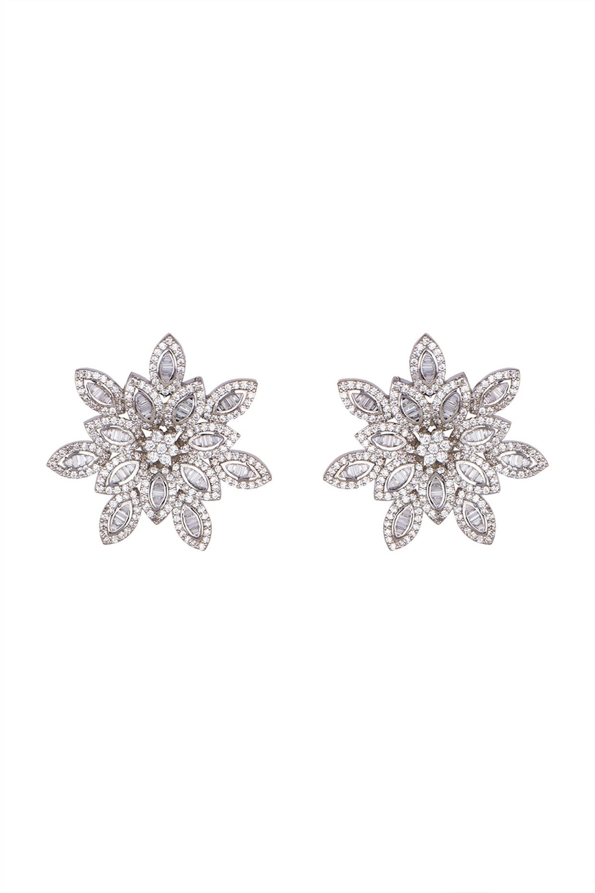 White Finish Faux Diamond Floral Earrings