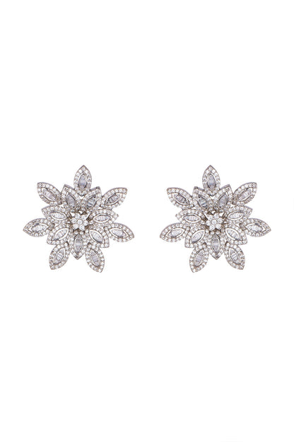 White Finish Faux Diamond Floral Earrings