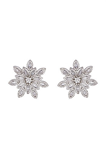 White Finish Faux Diamond Floral Earrings