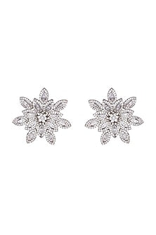 White Finish Faux Diamond Floral Earrings