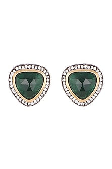 Black Rhodium Finish Faux Diamond & Green Stone Earrings