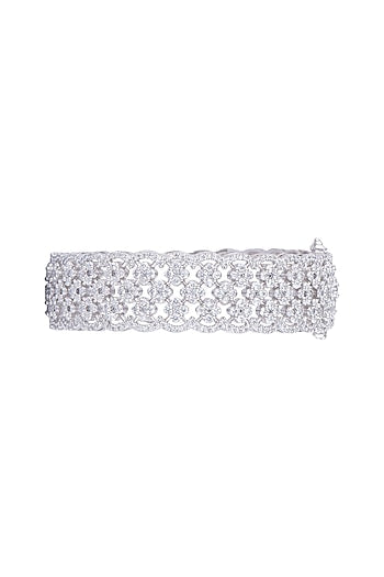 White Finish Faux Diamonds Openable Bangle