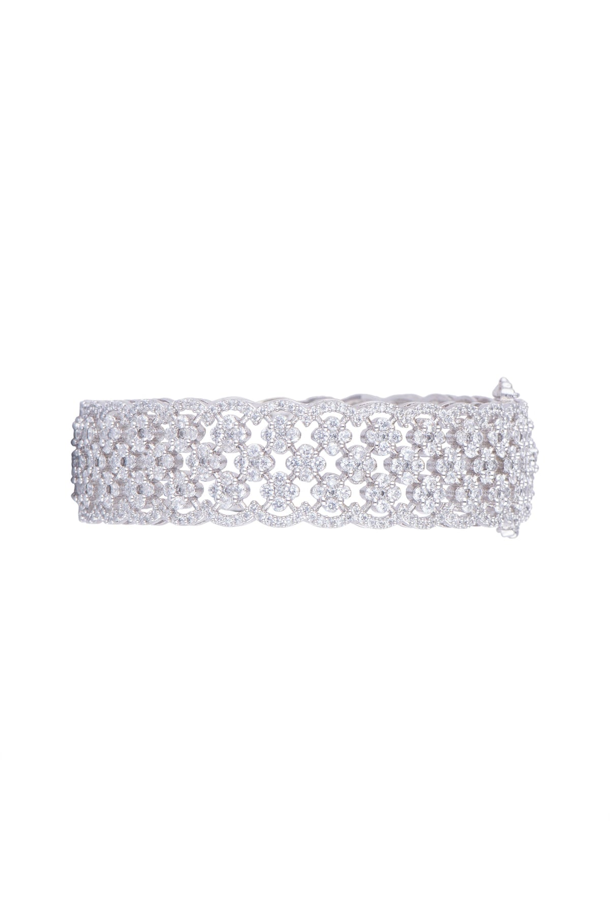 White Finish Faux Diamonds Openable Bangle