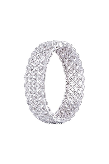 White Finish Faux Diamonds Openable Bangle