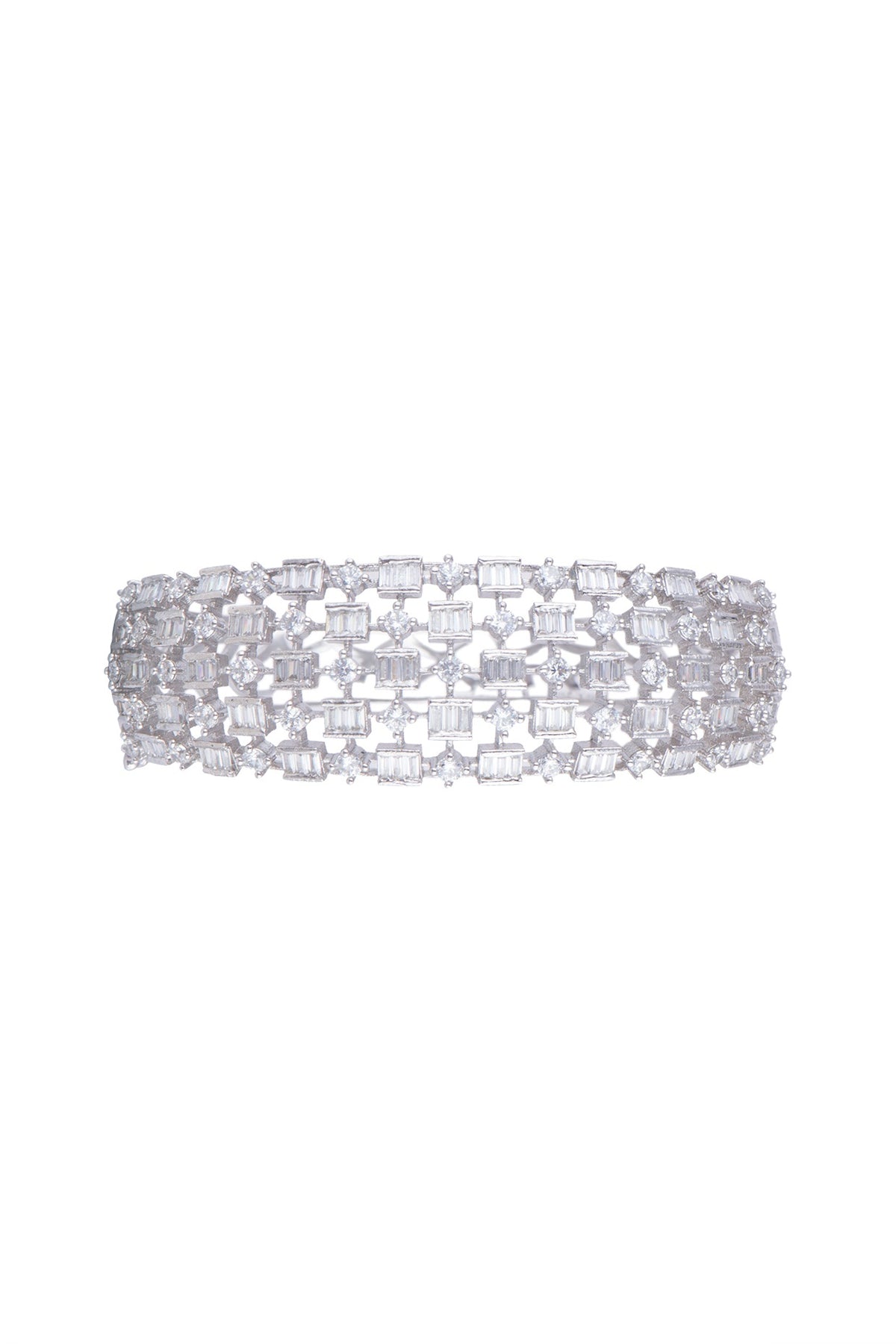 White Finish Faux Diamond Openable Kada Bracelet