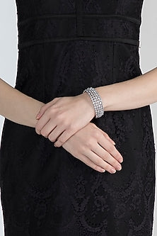 White Finish Faux Diamond Openable Kada Bracelet