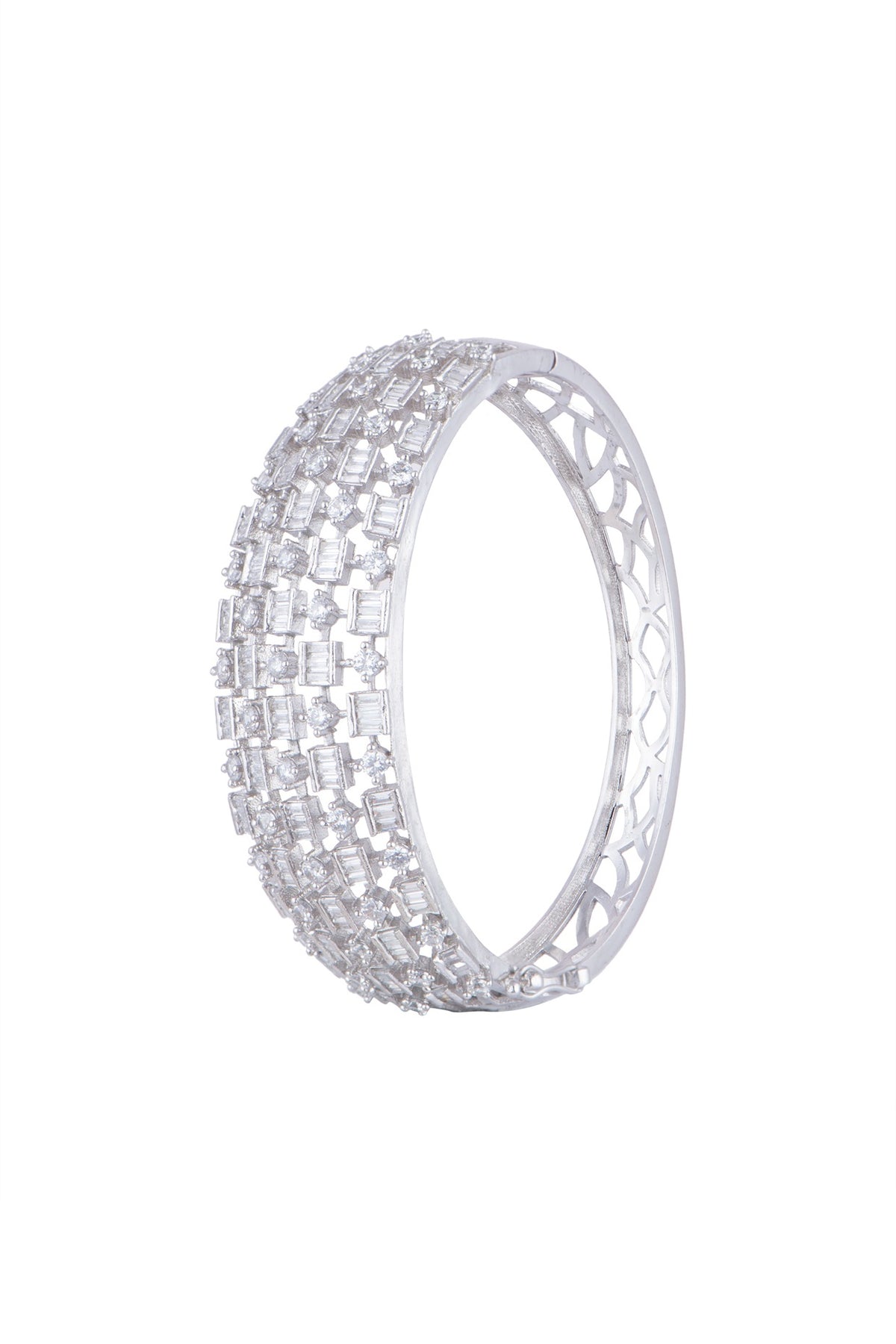 White Finish Faux Diamond Openable Kada Bracelet