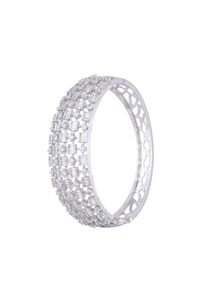 White Finish Faux Diamond Openable Kada Bracelet