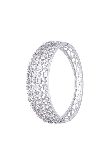 White Finish Faux Diamond Openable Kada Bracelet