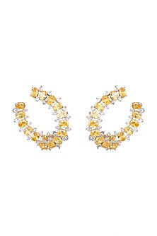 White Finish Yellow Stone Earrings